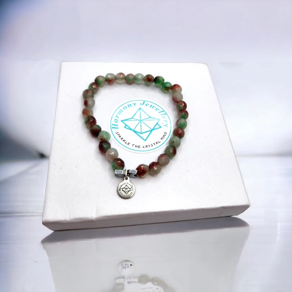 Faceted Rainbow Agate charm bracelet 6 mm